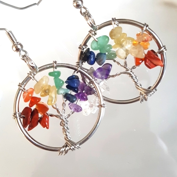 2/25$ Drop Earrings Tree of Life 7 Chakras Naturel Gemstones - Picture 2 of 12